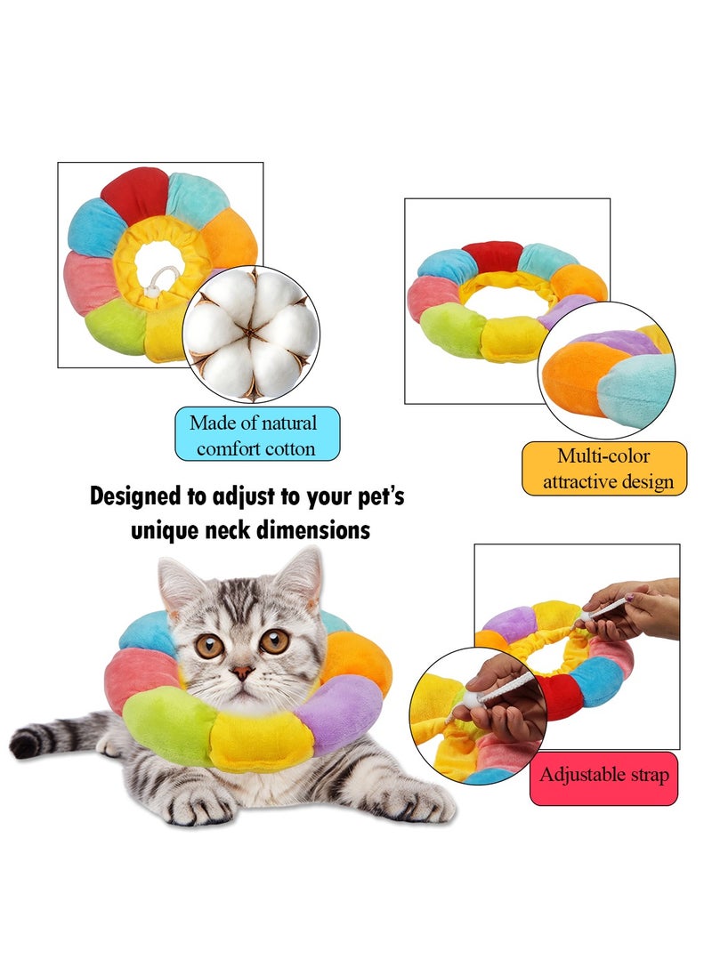 MAJIBAO - Pet recovery collar with soft fabric cotton, Cat neck cone after Surgery, Adjustable, Wound healing protective, Elizabethan collar for Anti-Scratch & Bite, Ideal for Small pets, 26cm (Multicolor) - Image 1