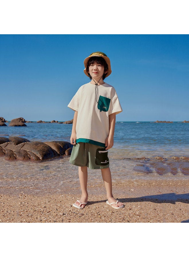 Ebaer Summer Big Kids 5a Antibacterial Cool-feeling Short-sleeve Summer T-shirt, Almond White, 130 - Image 4