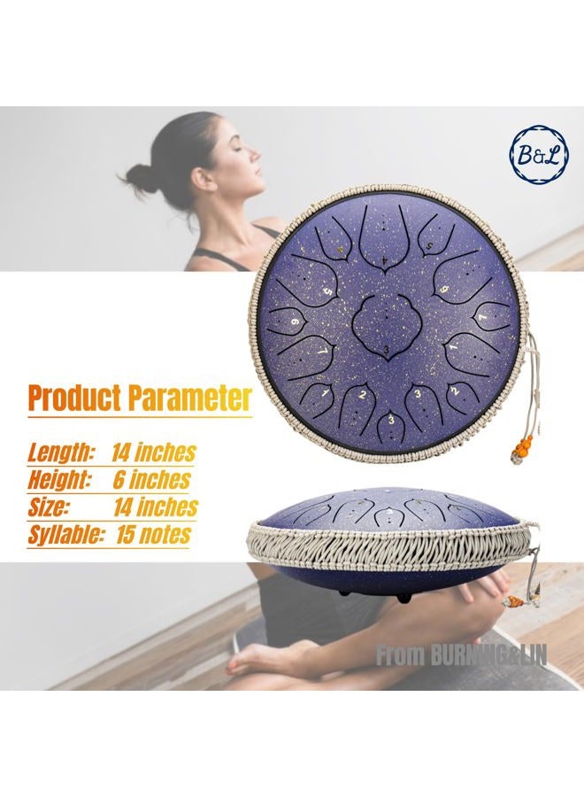 BURNING&LIN Steel Tongue Drum Tongue Drum 15 Notes 14 Inches Handpan Drum Percussion for Meditation Yoga Musical Education for Adult& Kids(Lotus Purple) - Image 2