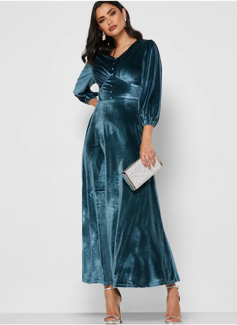 Khizana Button Front Velvet Maxi Dress