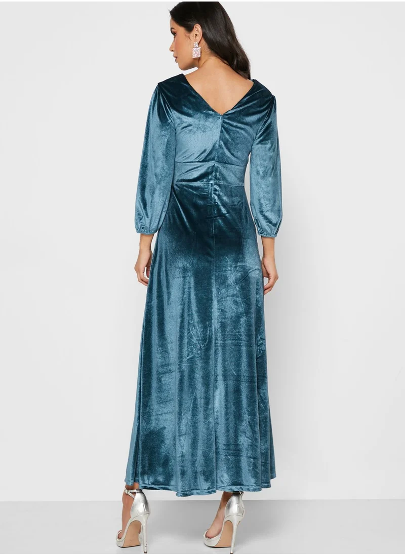 Khizana Button Front Velvet Maxi Dress