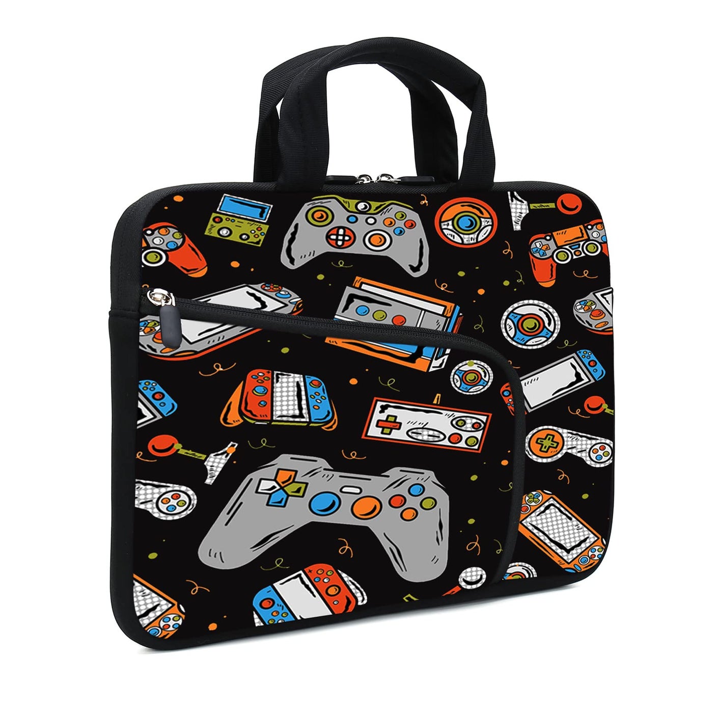 Xmbfz Laptop Sleeve 14 15 15.4 15.6 Chromebook Case Ultrabook Case Notebook Sleeve Pc Messenger Bag Tablet Case Neoprene Handle Sleeve For Kids Men Women Two Pockets For Men (Games-1)