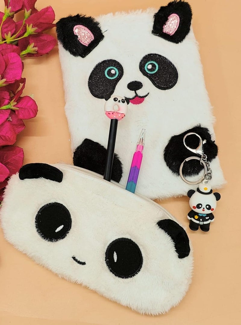 Tera13 Diary Notebook (Pack Of 5 Items) Panda Diary For Girls | Return Gifts Diary | Kids Diary With Pen | Cartoon Fur Pouch Keychain For Girls | Birthday Gifts For Kids & Girls, Multicolor - Image 3