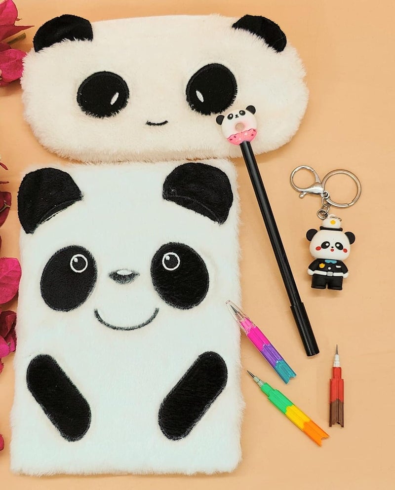 Tera13 Diary Notebook (Pack Of 5 Items) Panda Diary For Girls | Return Gifts Diary | Kids Diary With Pen | Cartoon Fur Pouch Keychain For Girls | Birthday Gifts For Kids & Girls, Multicolor - Image 2