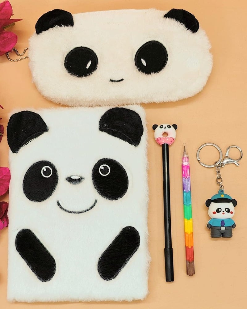 Tera13 Diary Notebook (Pack Of 5 Items) Panda Diary For Girls | Return Gifts Diary | Kids Diary With Pen | Cartoon Fur Pouch Keychain For Girls | Birthday Gifts For Kids & Girls, Multicolor - Image 1