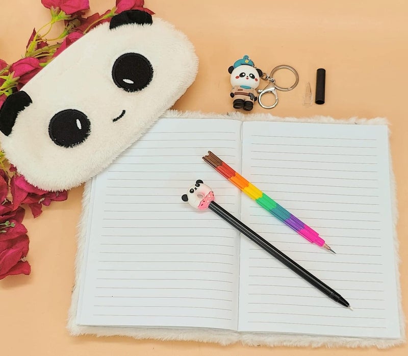 Tera13 Diary Notebook (Pack Of 5 Items) Panda Diary For Girls | Return Gifts Diary | Kids Diary With Pen | Cartoon Fur Pouch Keychain For Girls | Birthday Gifts For Kids & Girls, Multicolor - Image 4