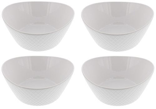 over&back Over and Back 4-Piece ‘What a Dish’ Porcelain Serving Bowls Set w/ Diamond Pattern Design – Microwave, Dishwasher & Oven Safe – Decorative Pieces Great for Appetizers, Sides or Dinner Portions, White - Image 1