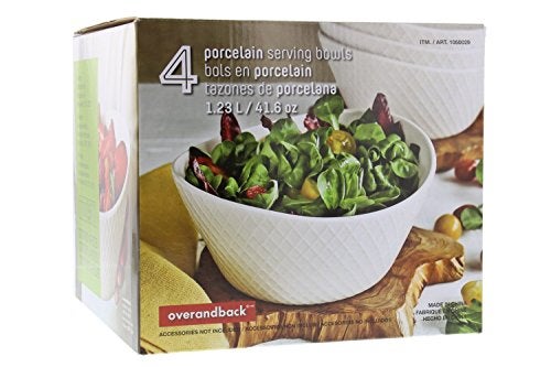 over&back Over and Back 4-Piece ‘What a Dish’ Porcelain Serving Bowls Set w/ Diamond Pattern Design – Microwave, Dishwasher & Oven Safe – Decorative Pieces Great for Appetizers, Sides or Dinner Portions, White - Image 5