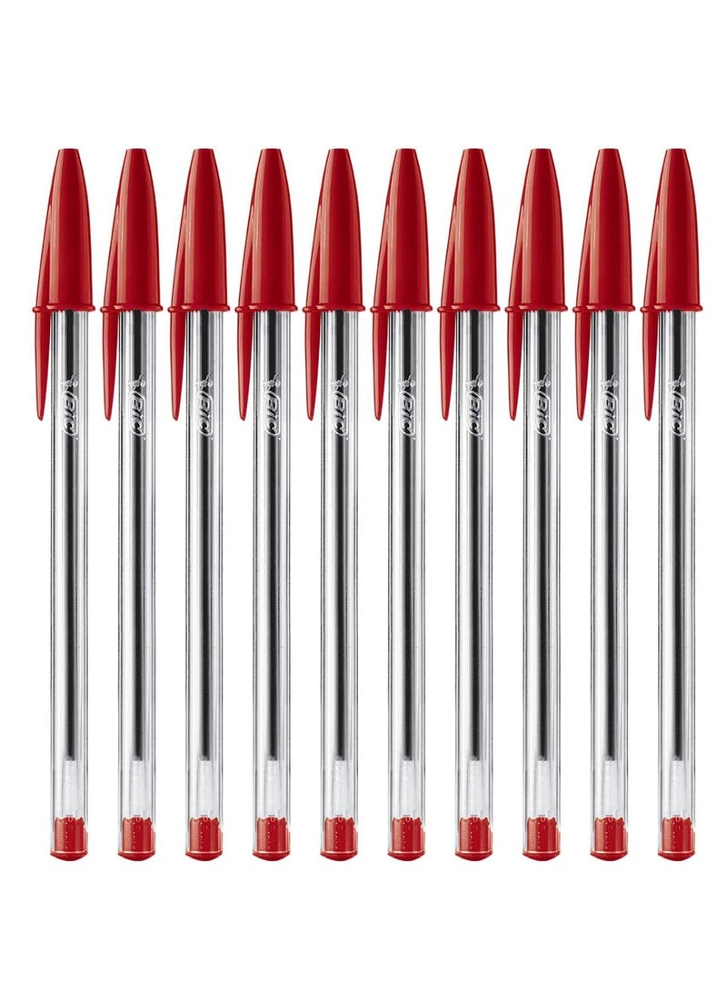 Bic 10-Piece Cristal Medium 1.0mm Tip Ballpoint Pen Red Ink  - Image 1