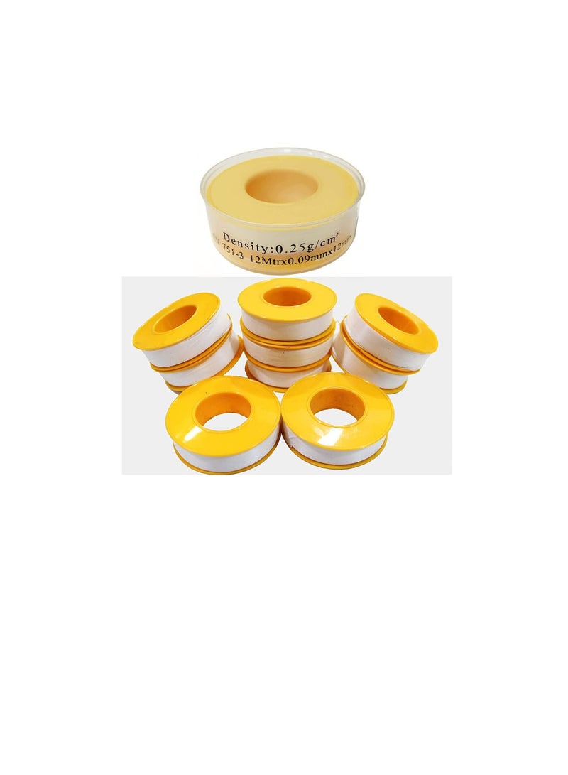 Thread Sealing Teflon Tape EN 751-3 with 0.25g/cm2 Density  0.9mmx12mm PTFE for Pipe Fittings and Fixing Water Leak Pack of 10 - Image 1