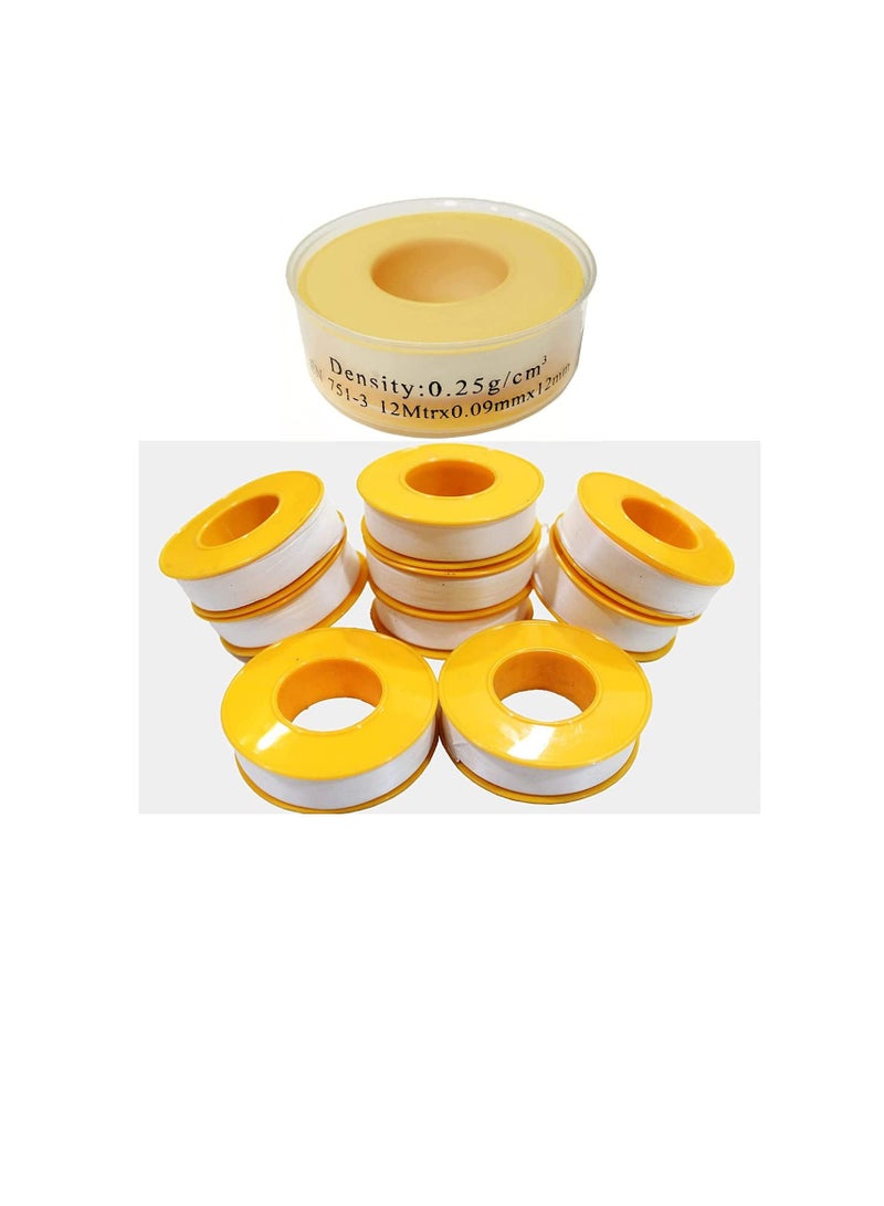 Thread Sealing Teflon Tape EN 751-3 with 0.25g/cm2 Density  0.9mmx12mm PTFE for Pipe Fittings and Fixing Water Leak Pack of 10 - Image 3