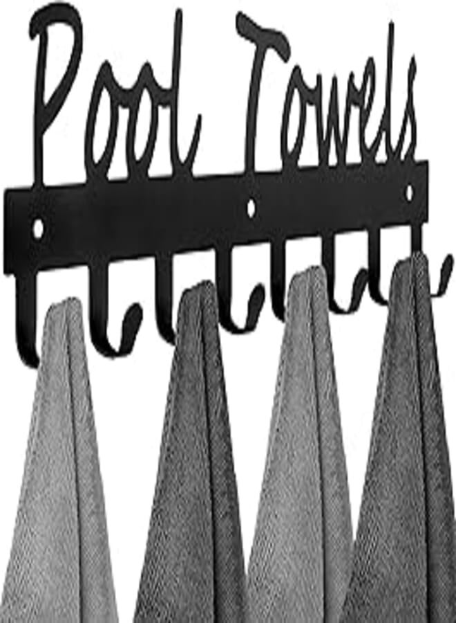 Topspeeder Pool Towel Rack for Bathroom Wall Mount Towel Hooks Towel Holder Carbon Steel Hanger Organizer Indoor Outdoor for Robe, Towel, Coat, Swimsuit, Umbrella, Bag, Keys(Matte Black)