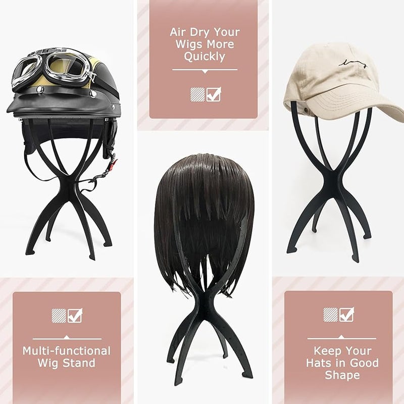 Dreamlover 2 Pack Short Wig Stands for Wigs, 14.2 Inches Portable Collapsible Wig Dryer, Durable Wig Holder, Travel Wig Stands (Black) - Image 3