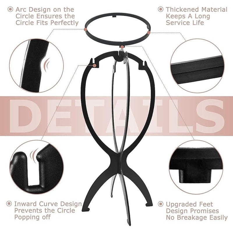 Dreamlover 2 Pack Short Wig Stands for Wigs, 14.2 Inches Portable Collapsible Wig Dryer, Durable Wig Holder, Travel Wig Stands (Black) - Image 5