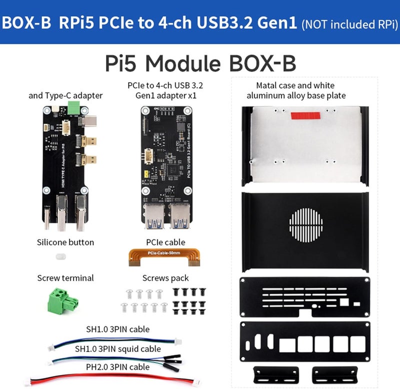 علبة حماية من الألومنيوم مع منفذ PCIe USB 3.2 Gen1 إلى محول USB 3.2 Gen1 رباعي القنوات لإدارة كابلات تركيب لوحة التطوير - Image 3
