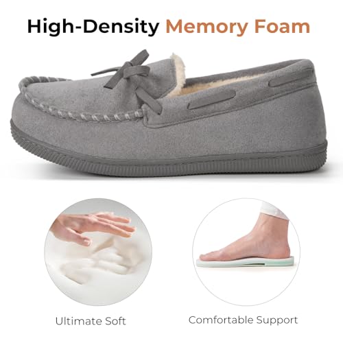 HomeTop Women's Moccasins House Slippers Memory Foam Soft Faux Fur Indoor Outdoor Shoes for Ladies Gray,8 US - Image 3