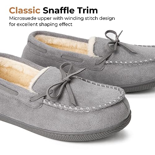 HomeTop Women's Moccasins House Slippers Memory Foam Soft Faux Fur Indoor Outdoor Shoes for Ladies Gray,8 US - Image 4