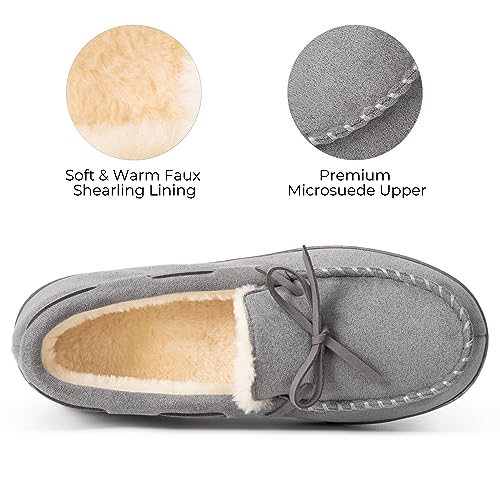 HomeTop Women's Moccasins House Slippers Memory Foam Soft Faux Fur Indoor Outdoor Shoes for Ladies Gray,8 US - Image 5