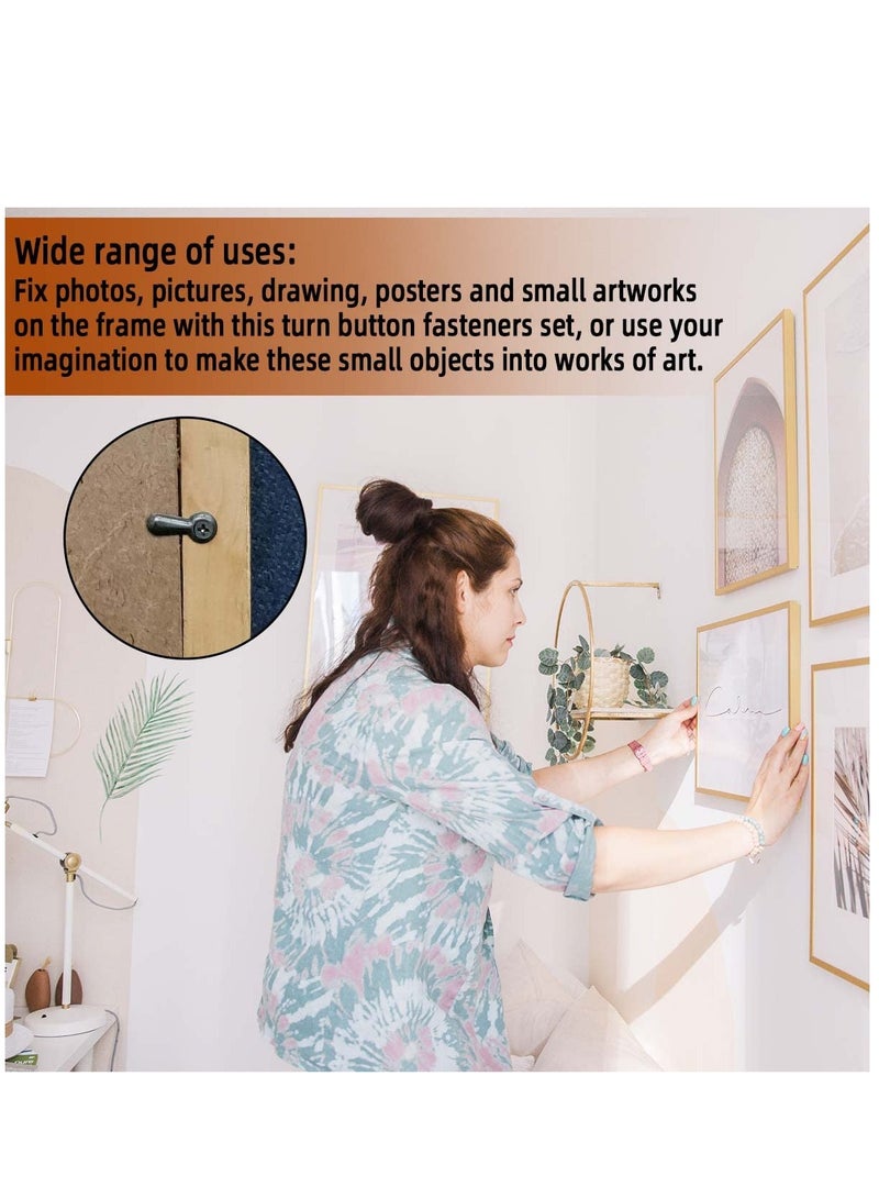 Excefore 200 Pieces Metal Picture Frames Turn on Fasteners With 200 Pieces Screws Photo Frame Hanging Hangers For Photos Picture And Drawing Crafts Posters Black Pictures Frame Hardware Backing Clip - Image 4