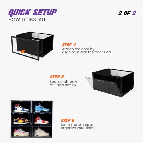SNEAKARE Stackable Shoe Storage Box | Heavy Duty Plastic Sneaker Crate with Magnetic Door | Shoe Organizer for Men & Women | Fits Upto UK 14 | Durable Shoe Storage Box Red Pack of-2 - Image 5