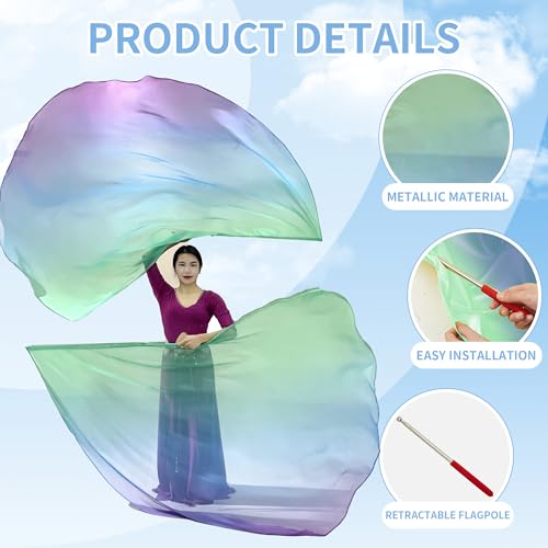 W WINTMING 2pcs Worship Flags for Dance Church Praise Semicircle Angel Wing With Telescopic Rods Banner GreenPurple - Image 3