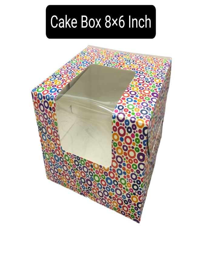 CAKE DECOR 1/2 kg Printed-02 Cake Box Packaging with Clear Display Rectangle Window 8 x 8 x 6 Inch (Pack of 5pcs) - Image 4