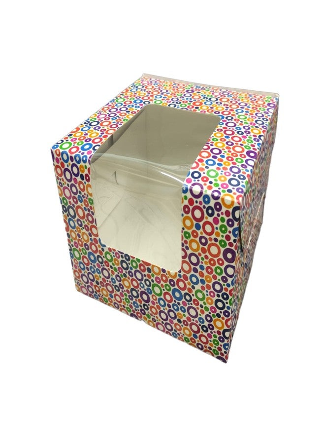 CAKE DECOR 1/2 kg Printed-02 Cake Box Packaging with Clear Display Rectangle Window 8 x 8 x 6 Inch (Pack of 5pcs) - Image 1