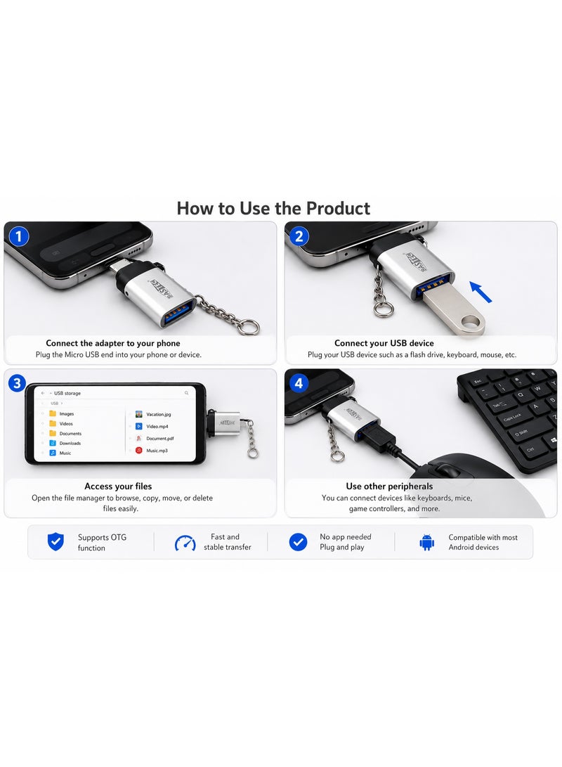 باس تيك محول مايكرو USB – من ذكر Micro USB إلى أنثى USB 3.0 – وصلة محمولة متوافقة مع هواتف سامسونج، أجهزة أندرويد اللوحية، وأجهزة OTG أخرى - Image 5