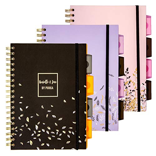 Pukka Pad Pukka Pad 5 Subject Spiral Notebook 3Pack  200 Pages 100 Sheets of 80GSM Paper with Repositionable Dividers  Perforated Edges for Office Planning  Organization  B57 X 10 Rochelle  Jess