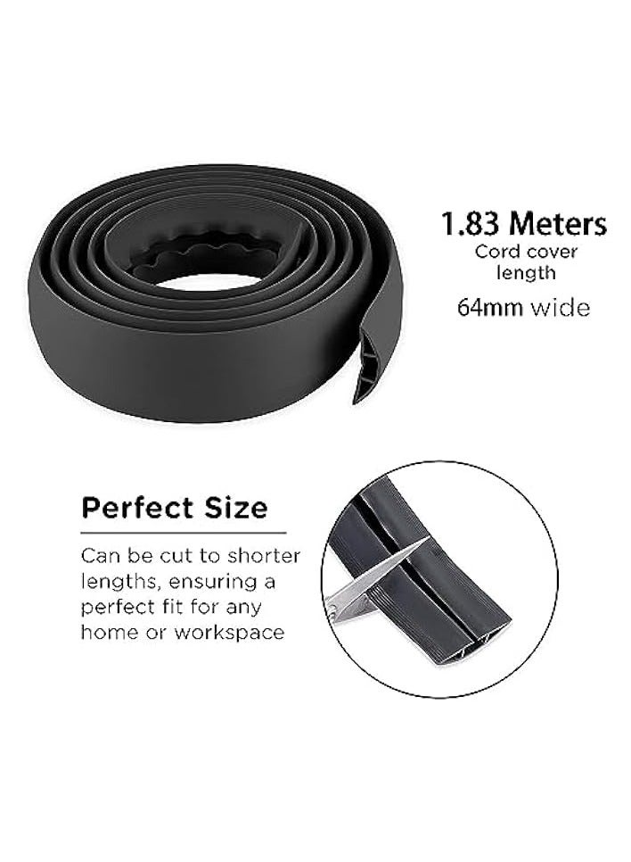 أكس سبرينج واقي غطاء كابل الأرضية Xspring، واقي سلك الأرضية بطول 1.83 مترًا، يمنع خطر الرحلة، مثالي للمنزل والمكتب وورش العمل والمستودعات والحفلات الموسيقية وتجويف الكابل (أسود، 64 مم × 11.4 مم) - Image 2