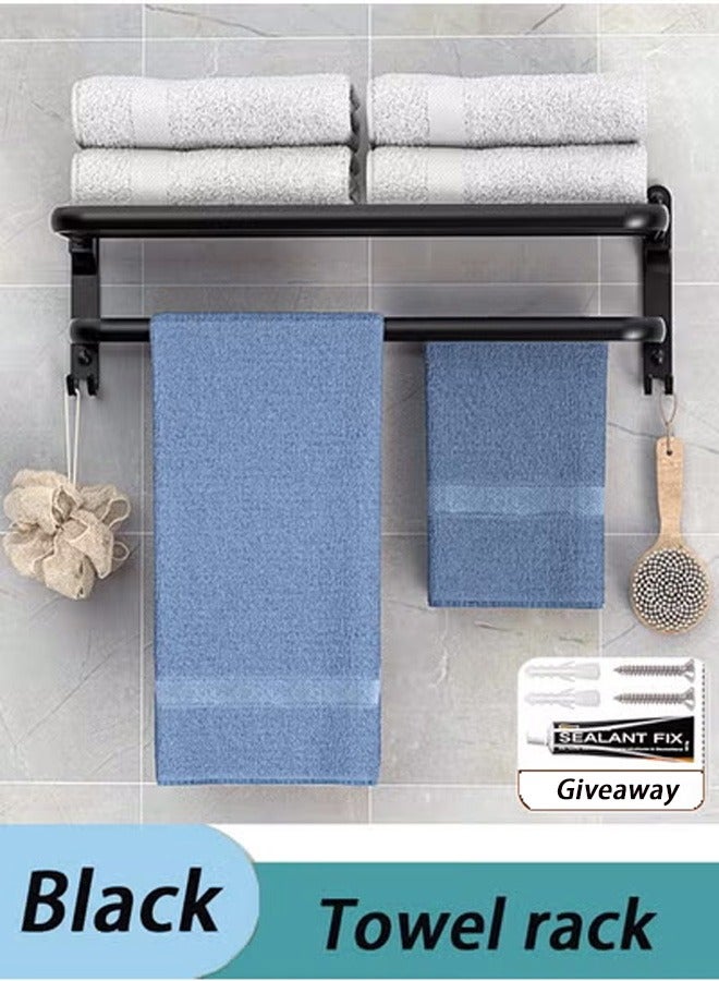 Towel Rack Bathroom Solid Foldable Towel Bar Bathroom Shelves Wall Mounted Towel Hanger，Foldable, Wall-mounted, Includes 2 Towel Hooks, Towel Bar Attachment,  Hole Mounting, For Bathrooms, Washrooms, Kitchens, Space saving tool,  Strong.  - Image 1