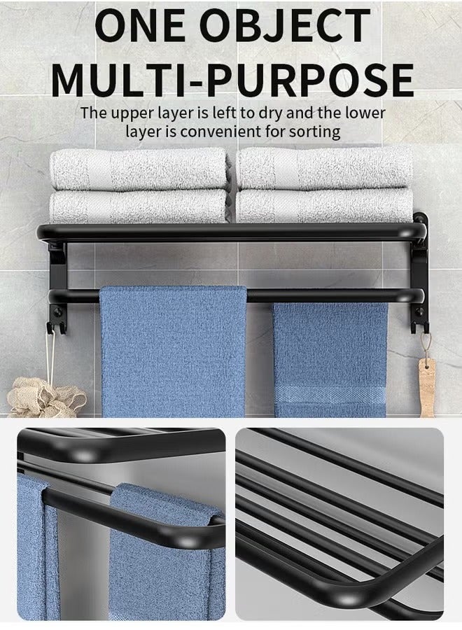 Towel Rack Bathroom Solid Foldable Towel Bar Bathroom Shelves Wall Mounted Towel Hanger，Foldable, Wall-mounted, Includes 2 Towel Hooks, Towel Bar Attachment,  Hole Mounting, For Bathrooms, Washrooms, Kitchens, Space saving tool,  Strong.  - Image 5