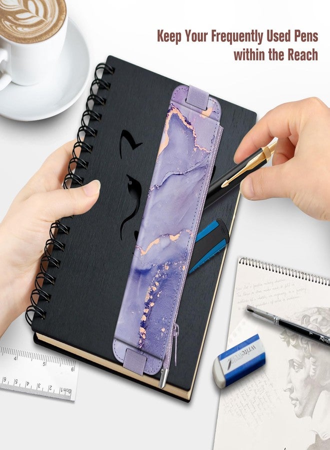 FINPAC 2-Pack Elastic Pencil Case for Notebook, Leather Pen Holder Stationery Zipper Bag for Pencils, Markers, Pen Pouch w/Elastic Band for Bible Journaling, Planners, Tablets - Image 2