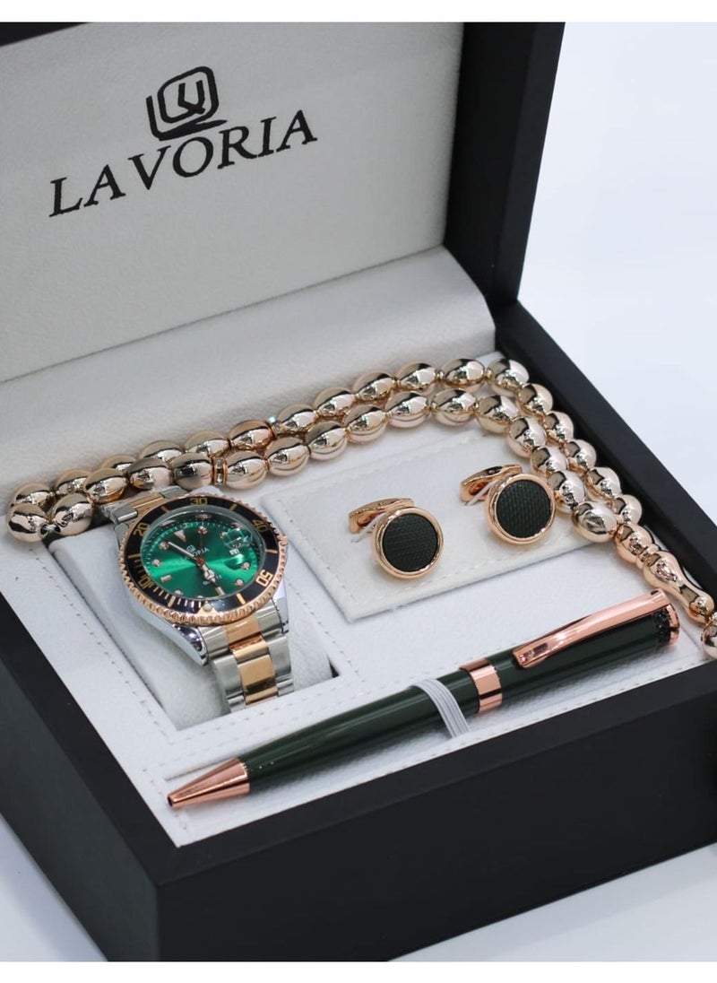 LAVORIA Laforea watch gift set for men consisting of 4 pieces, a rosary watch, a pen and a set of buttons  - Image 1