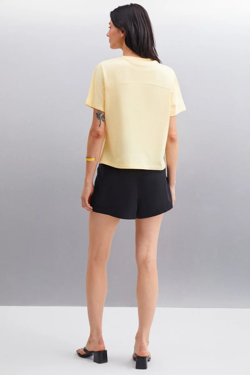 GRIMELANGE Lottie Women's 100% Organic Cotton Regular Fit Crew Neck Basic Short Sleeve Yellow T-shirt