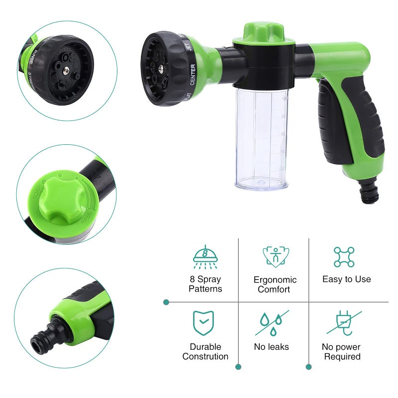 OUTWAY Garden Hose Nozzle, High Pressure Spray Gun Nozzle, 8 Spray Patterns for Watering Plants, Lawn, Patio, Cleaning, Showering Pet with 3.5oz/100cc Soap Dispenser Bottle - Image 2