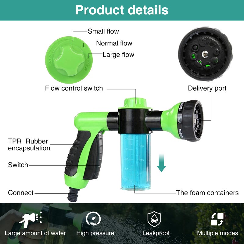 OUTWAY Garden Hose Nozzle, High Pressure Spray Gun Nozzle, 8 Spray Patterns for Watering Plants, Lawn, Patio, Cleaning, Showering Pet with 3.5oz/100cc Soap Dispenser Bottle - Image 4
