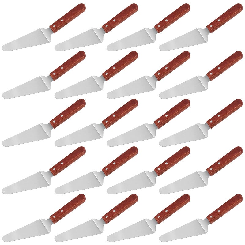FUNSUEI FUNSUEI 20 Pack 10 Inches Wood Handle Pizza Pie Server Stainless Steel Pie Server Spatula Transfer Triangular Spade Spatula for Lifting Serving Cakes Pies Pizza Steaks Fish Fillets Lasagna 