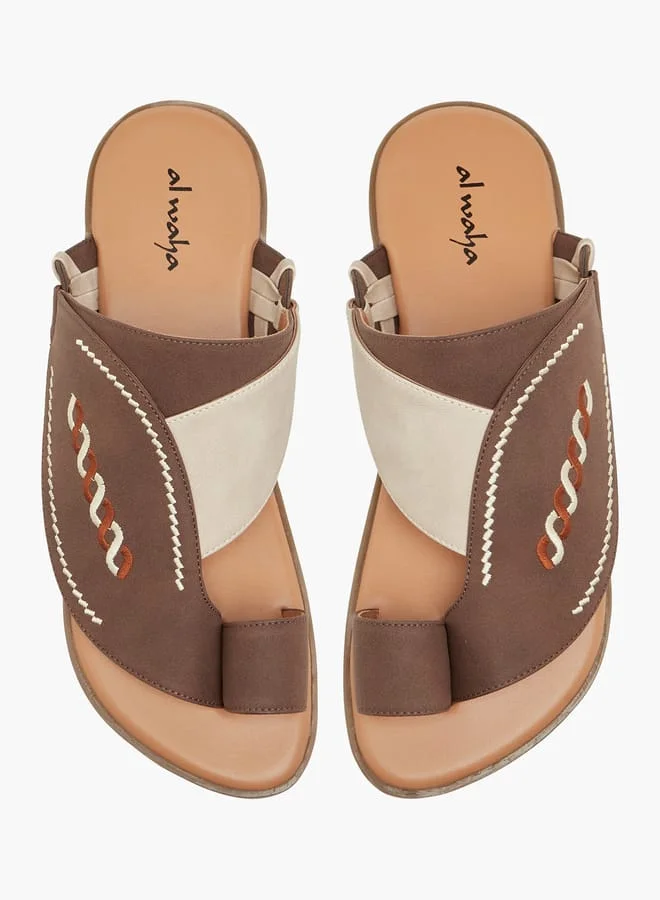 Al Waha Men Embroidered Slip-On Arabic Sandals with Toe Loop