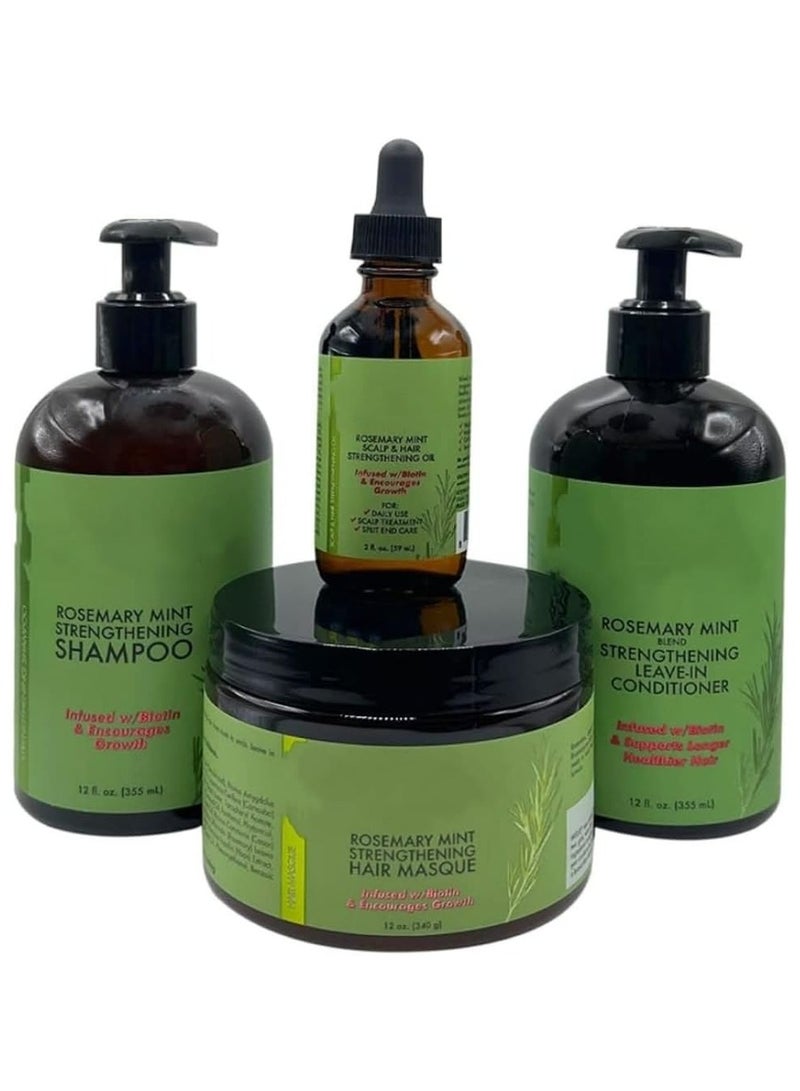 DubaiGallery Rosemary Mint Blend Strengthening Shampoo Leave In Conditioner And Hair Masque 4Pcs Set - Image 1