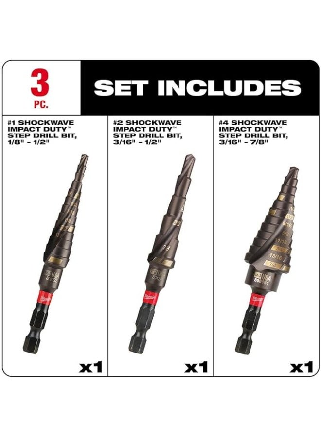 Milwaukee SHOCKWAVE 48-89-9254 High Speed Steel Impact Duty Step Bit Set, 3 Piece - Image 2
