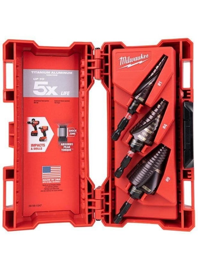 Milwaukee SHOCKWAVE 48-89-9254 High Speed Steel Impact Duty Step Bit Set, 3 Piece - Image 1