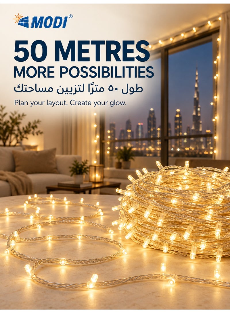 MODI 50M LED Strip Light, 15W 360 LEDs Warm White, IP44 Splash-proof Decorative Rope Light for Balcony, Indoor Decor, Ramadan & Festive Party Amience - Image 3