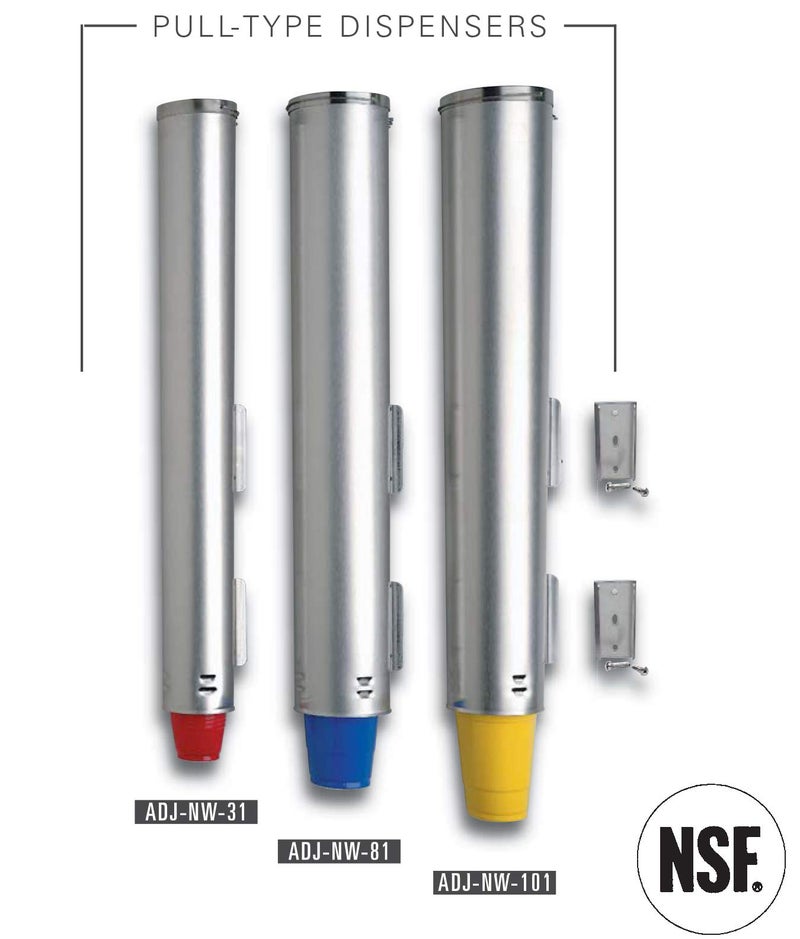 Dispense-Rite ADJ-NW-81 Surface Mount Gravity Feed Cup Dispenser, Stainless Steel, 3-1/4" to 3-7/8" Diameter, 4-1/8" Dia. X 25-1/2" L - Image 2