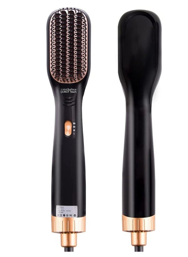 3 in 1 Hot Air Styler Comb Multi-functional Hair Dryer Hot Air Comb Styler and Volumizer Hair Straightener Electric Curler Comb (BLACK GOLD) - Image 1