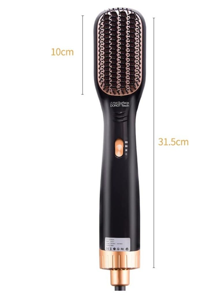 3 in 1 Hot Air Styler Comb Multi-functional Hair Dryer Hot Air Comb Styler and Volumizer Hair Straightener Electric Curler Comb (BLACK GOLD) - Image 2