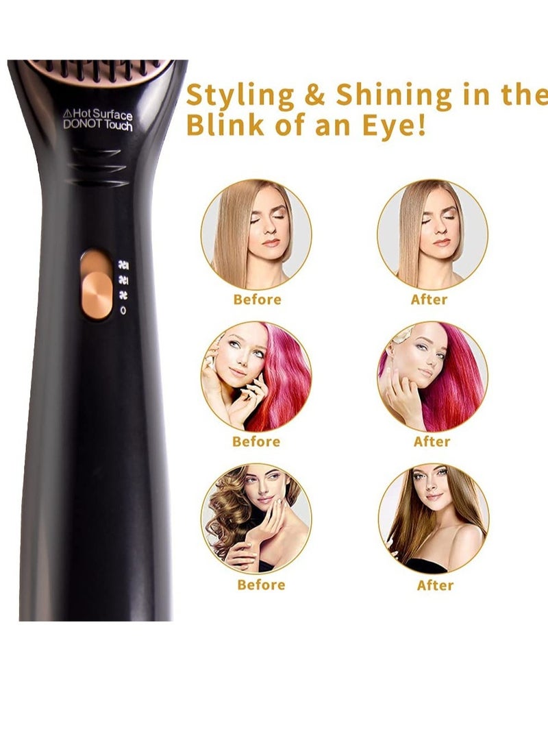 3 in 1 Hot Air Styler Comb Multi-functional Hair Dryer Hot Air Comb Styler and Volumizer Hair Straightener Electric Curler Comb (BLACK GOLD) - Image 5