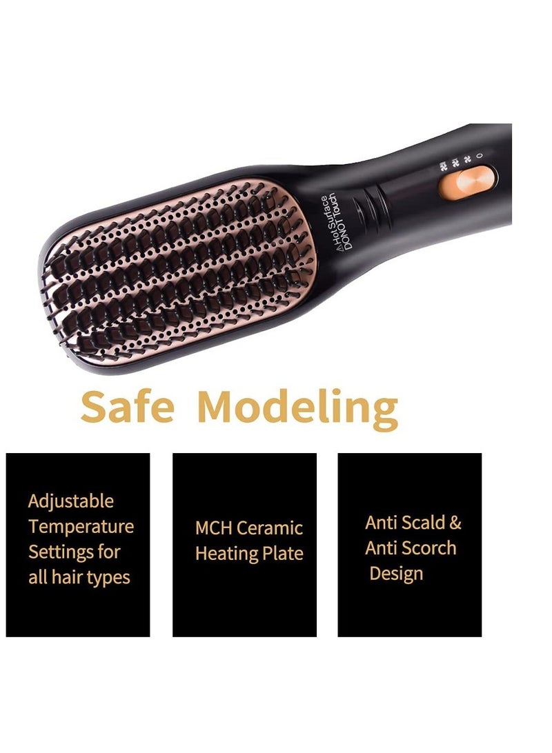 3 in 1 Hot Air Styler Comb Multi-functional Hair Dryer Hot Air Comb Styler and Volumizer Hair Straightener Electric Curler Comb (BLACK GOLD) - Image 3