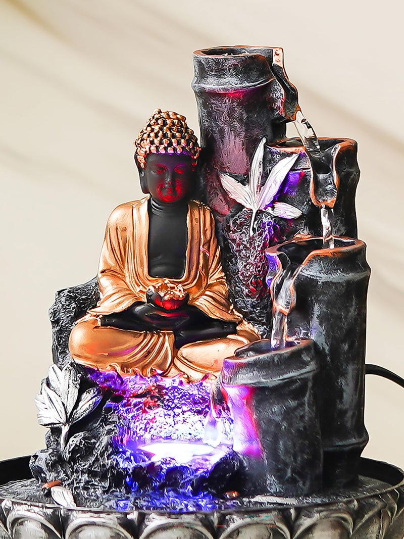 CHRONIKLE Grey Color Polyresin Tabletop Buddha 4 Step Indoor Water Fountain for Home Decor with LED, Speed Control Pump (Size: 20 x 20 x 25.5 CM | Weight: 1010Gram) - Image 4