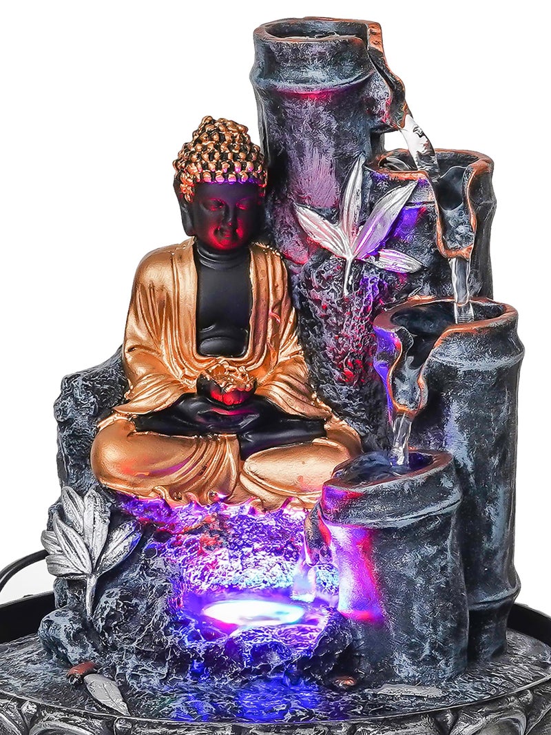 CHRONIKLE Grey Color Polyresin Tabletop Buddha 4 Step Indoor Water Fountain for Home Decor with LED, Speed Control Pump (Size: 20 x 20 x 25.5 CM | Weight: 1010Gram) - Image 5